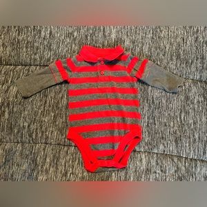 3-6 Month Garanimals Red/Gray Stripe Polo Long-Sleeve Onesie